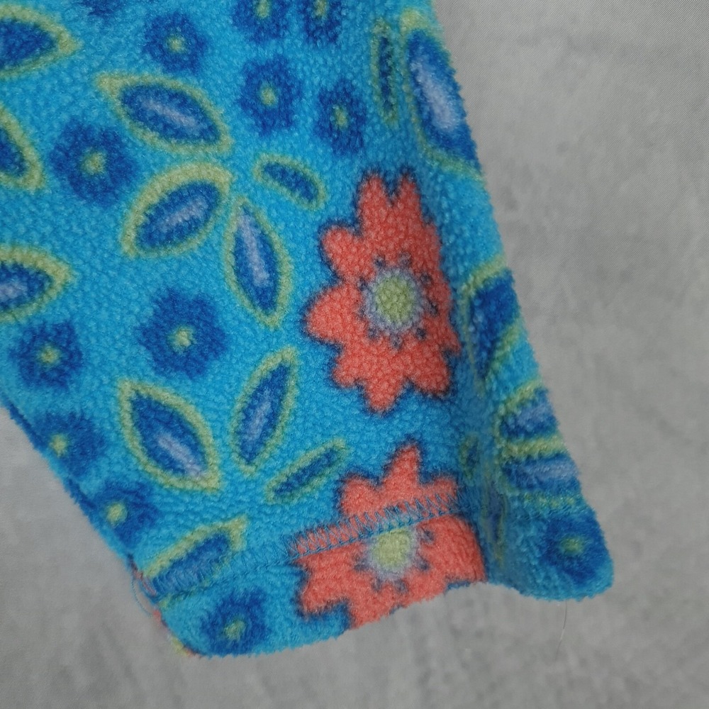 Vintage LL Bean Fleece Jacket Girls Small Blue Floral 1/4 Zip Pullover 90s Y2K - Picture 6 of 16